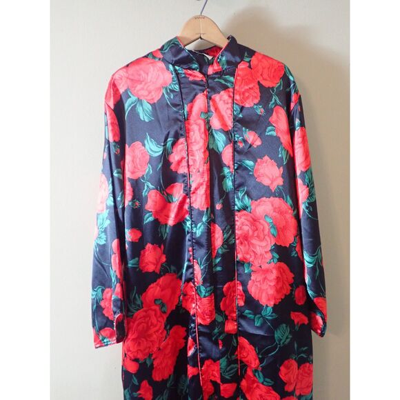 Valentino Intimo Rose Pattern Black Sheer Nightgown Set Small Housecoat Vintage - Picture 9 of 15